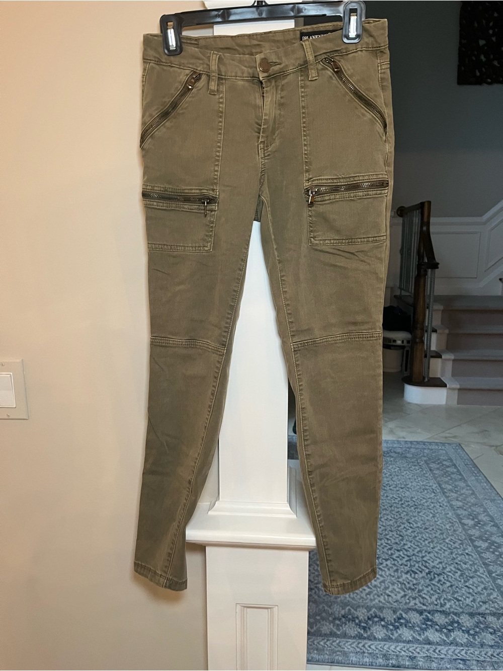 Blank NYC Olive Skinny Cargo Pants with Zip Details